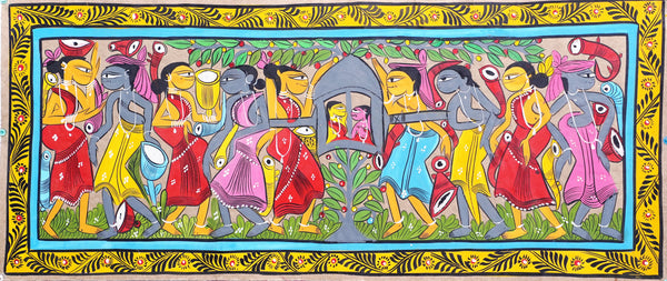 Tribal Wedding - Kalighat Painting - view 2, handmade Kalighat folk painting from India