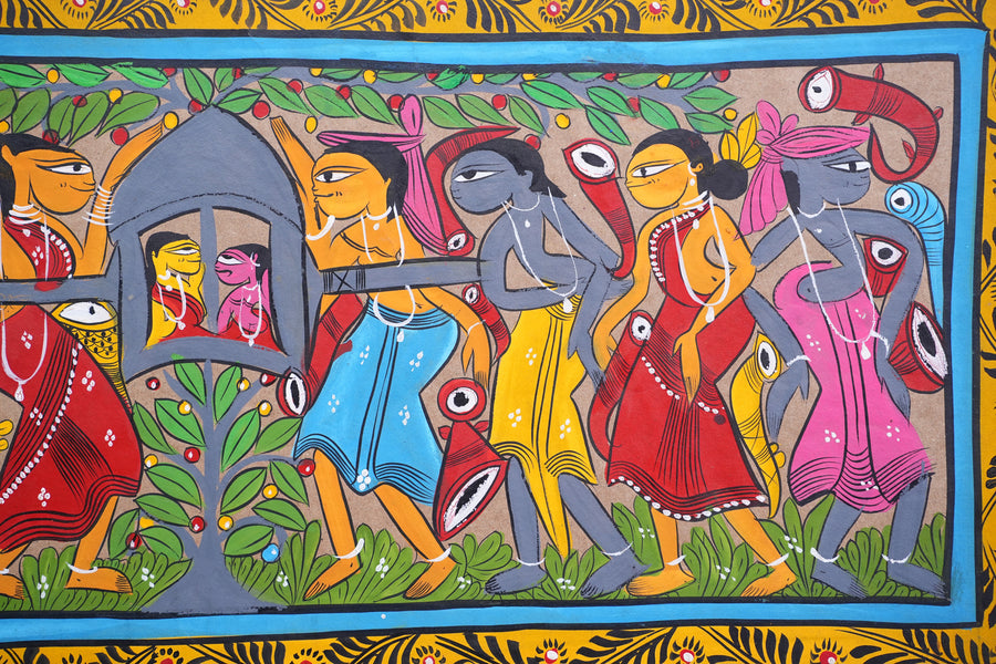 Tribal Wedding - Kalighat Painting - view 3, handmade Kalighat folk painting from India