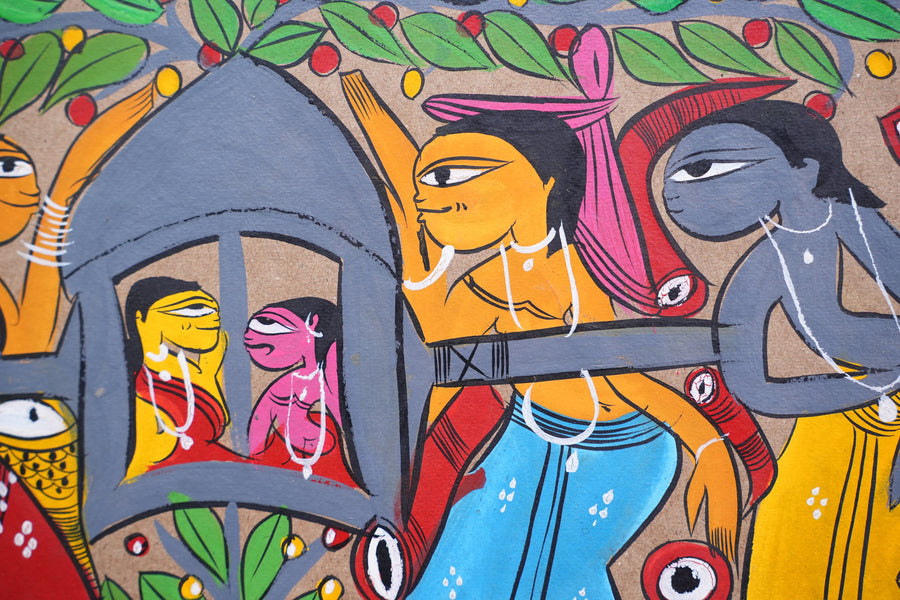 Tribal Wedding - Kalighat Painting - view 4, handmade Kalighat folk painting from India
