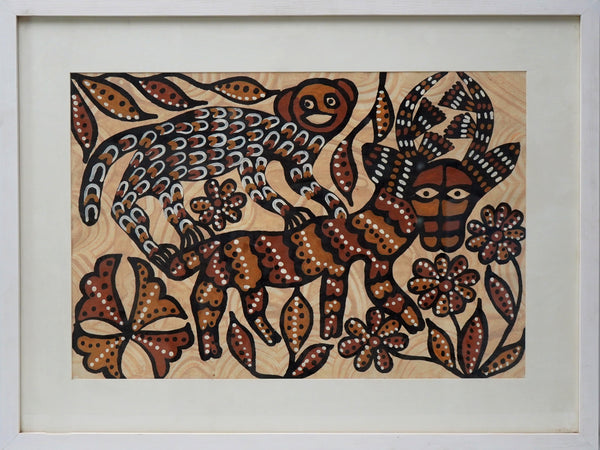 Tribal Wildlife - Sohrai Painting with Wooden Frame - view 2, handmade Sohrai tribal painting from India
