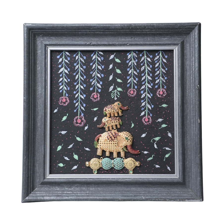 Triple Elephant Balance - Dhokra Metal Art, handmade tribal brass sculpture from India