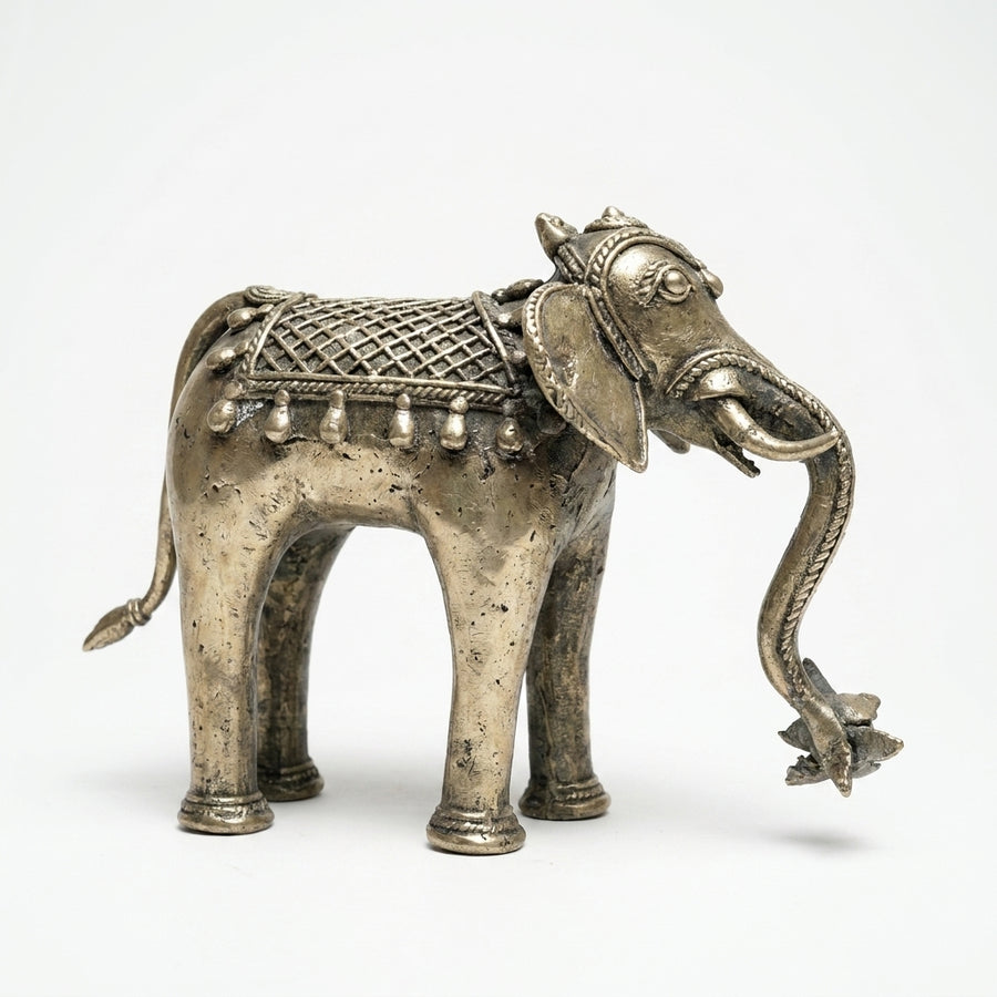 Elephant with Trunk Down – Dokra Metal Art