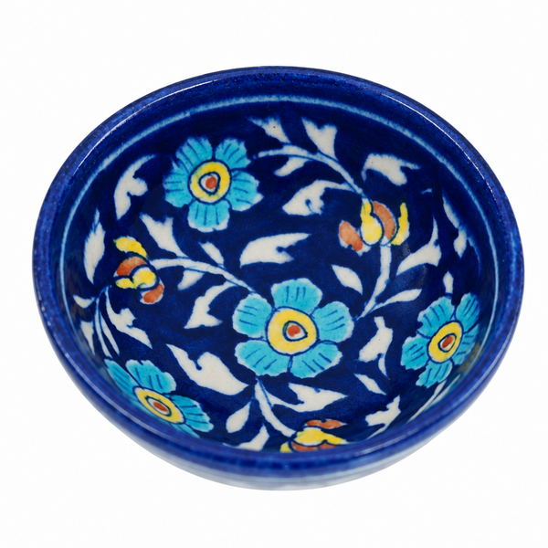 Turquoise Floral Bowl - Jaipur Blue Pottery, handmade Jaipur blue pottery from India