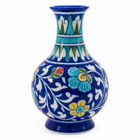 Turquoise Floral Surahi - Jaipur Blue Pottery, handmade Jaipur blue pottery from India