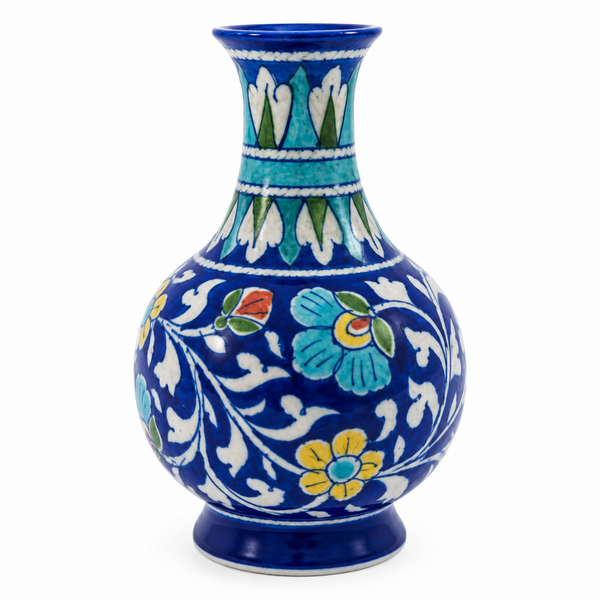 Turquoise Floral Surahi - Jaipur Blue Pottery, handmade Jaipur blue pottery from India