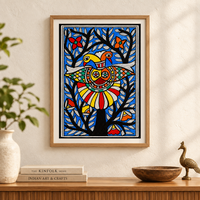 Twin Birds and Tree - Madhubani Painting, handmade Madhubani painting from India