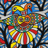 Twin Birds and Tree - Madhubani Painting - view 3, handmade Madhubani painting from India