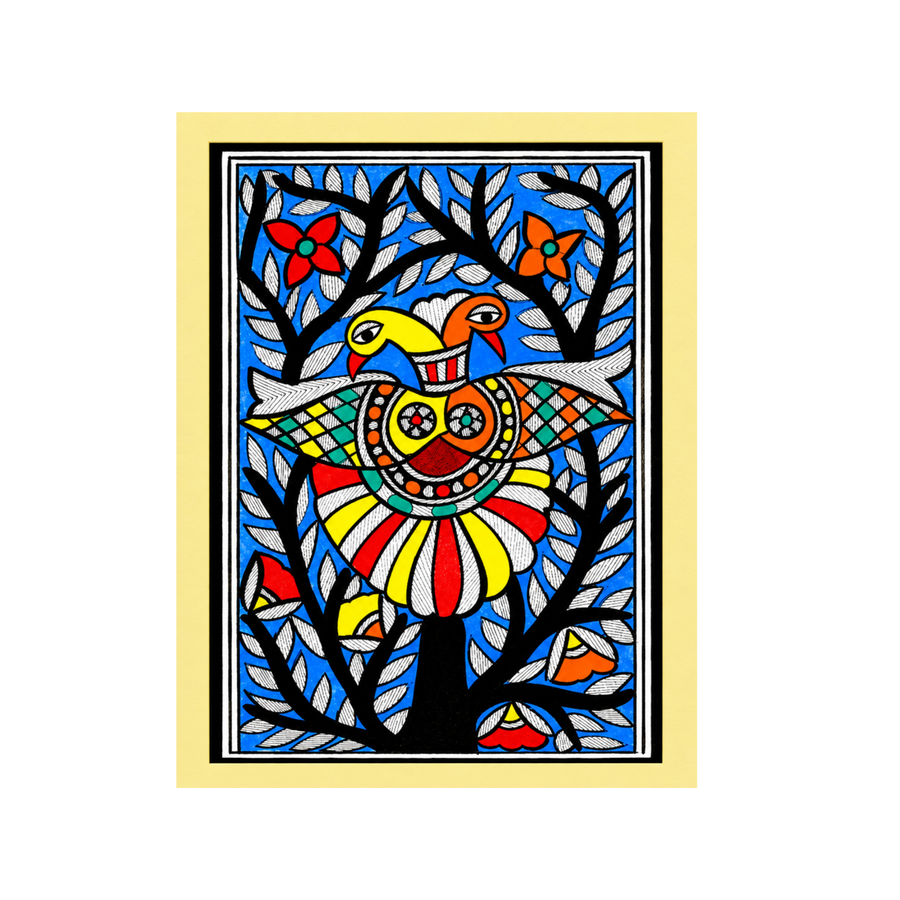 Twin Birds and Tree - Madhubani Painting - view 2, handmade Madhubani painting from India