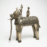 Two Men on Elephant Statue (Heavy) – Dhokra Metal Art