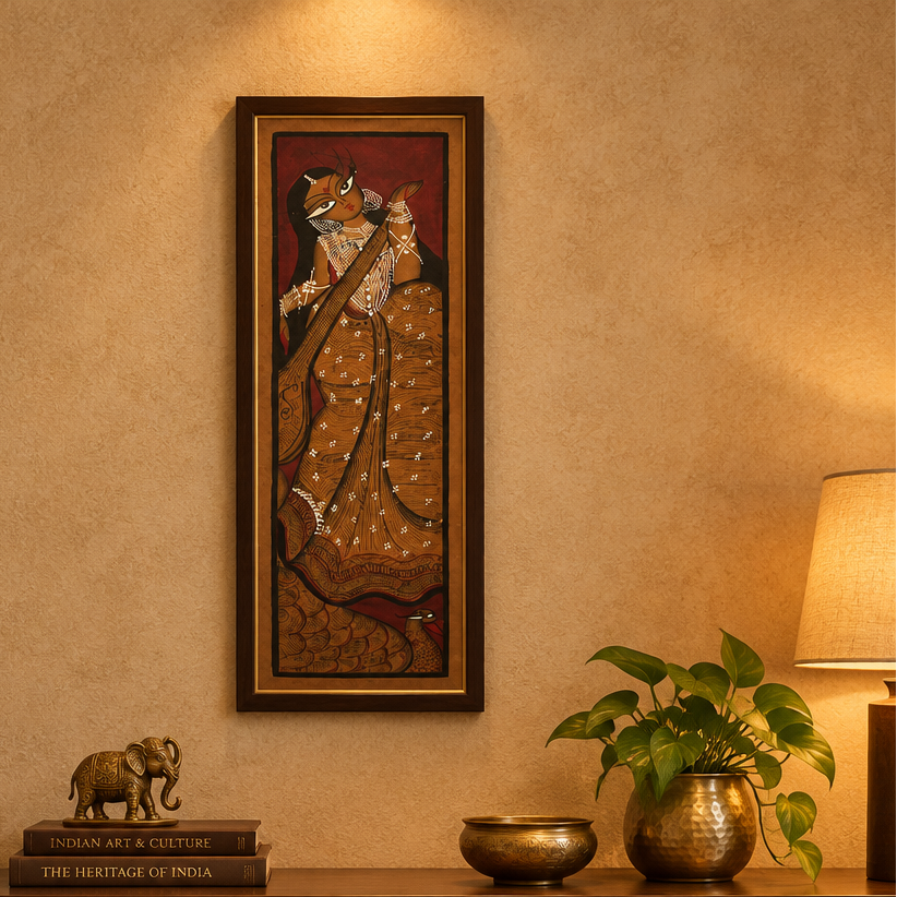 Veena Pani - Kalighat Painting, handmade Kalighat folk painting from India