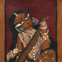 Veena Pani - Kalighat Painting - view 3, handmade Kalighat folk painting from India
