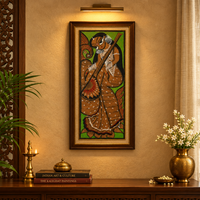 Veena Vahini - Kalighat Painting - view 4, handmade Kalighat folk painting from India