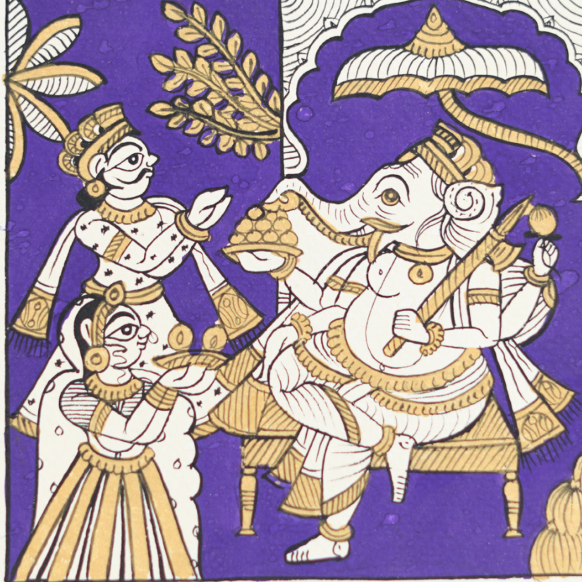 Vighnaharta Ganesh - Phad Painting - view 2, handmade Phad painting from India