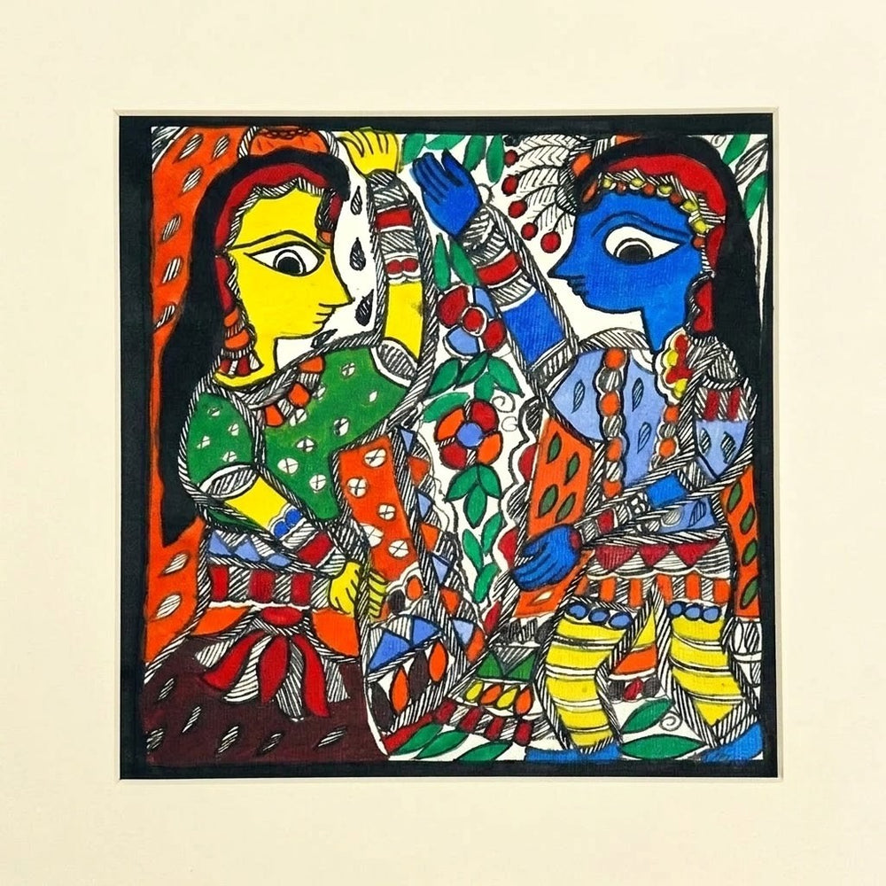 Village Companions - Madhubani Painting, handmade Madhubani painting from India