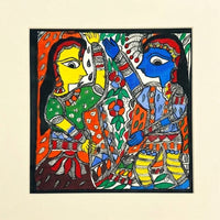 Village Companions - Madhubani Painting, handmade Madhubani painting from India