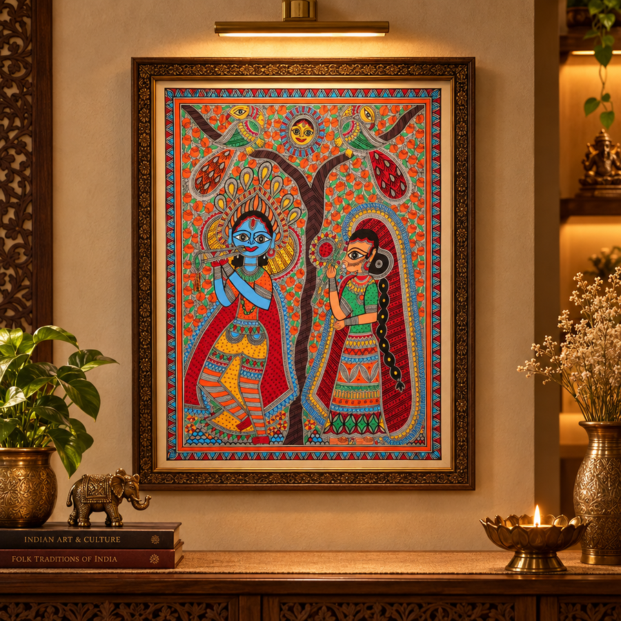 Vriksha Tale Prem - Madhubani Painting - view 4, handmade Madhubani painting from India