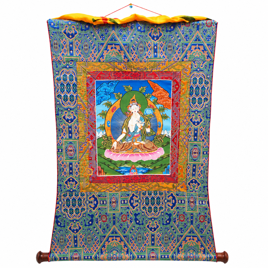 White Tara - Thangka Painting, handpainted Tibetan Thangka painting