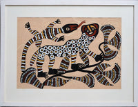 Wildlife - Authentic Sohrai Painting with wooden frame - view 2, handmade Sohrai tribal painting from India