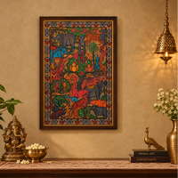 Wildlife - Kalighat Painting with frame, handmade Kalighat folk painting from India