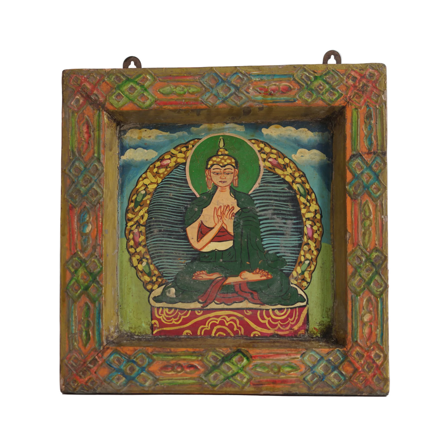 Wisdom Buddha - Tibetan Hand-Painted Wall Hanging, handmade Tibetan wall hanging from India