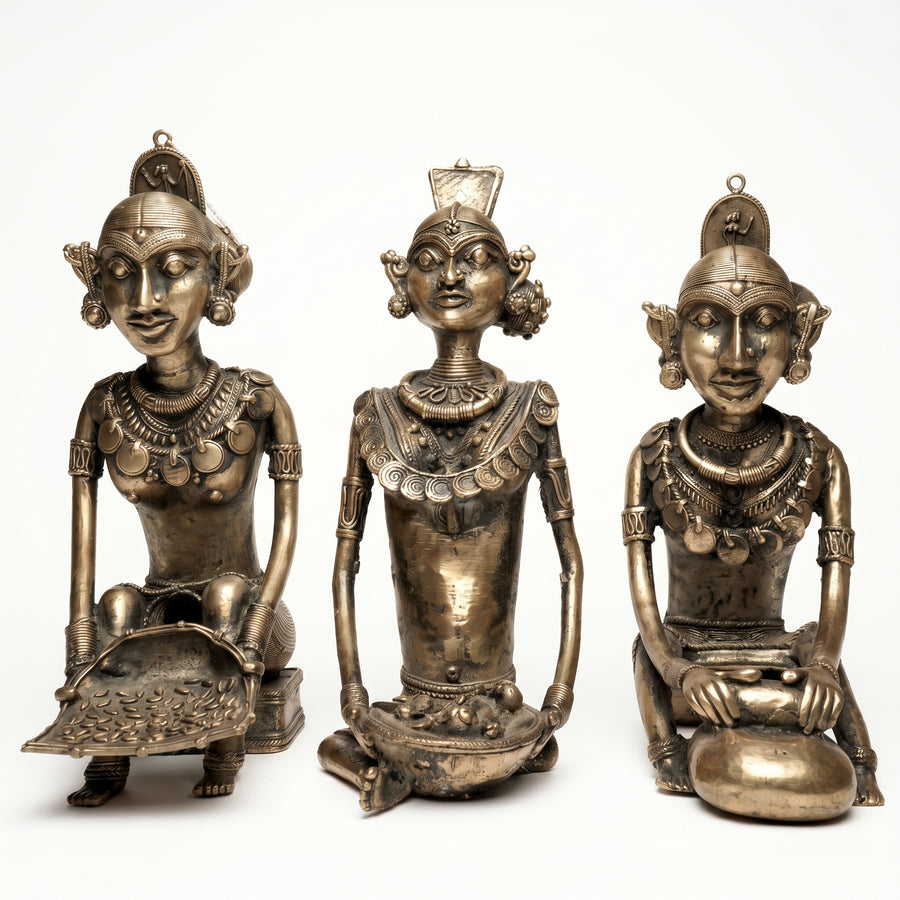 Cooking Tribal Showpiece (Set of 3) – Dhokra Metal Art