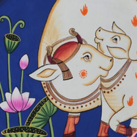 Wooden Wall Cow with Calf - Pichwai Painting - view 2, handmade pichwai painting from India