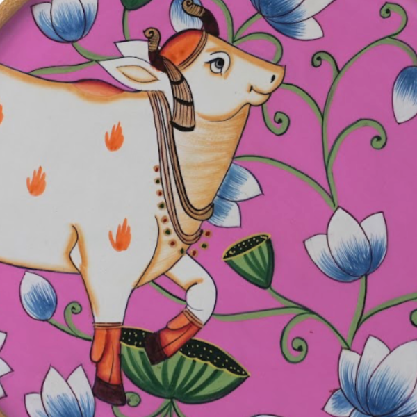 Wooden Wall Divine Cow - Pichwai Painting - view 2, handmade pichwai painting from India