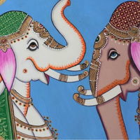 Wooden Wall Gajraj Milan - Pichwai Painting - view 2, handmade pichwai painting from India