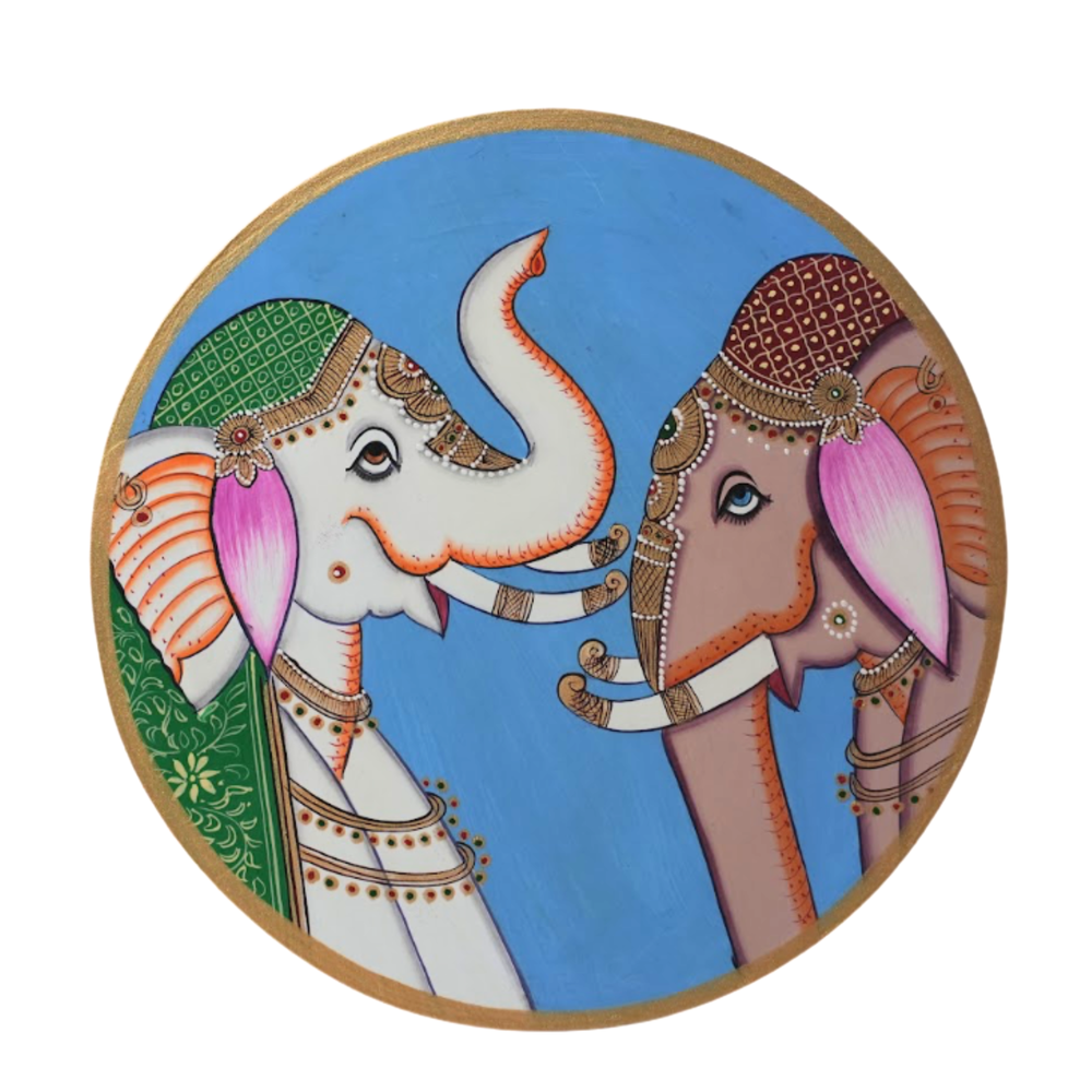 Wooden Wall Gajraj Milan - Pichwai Painting, handmade pichwai painting from India