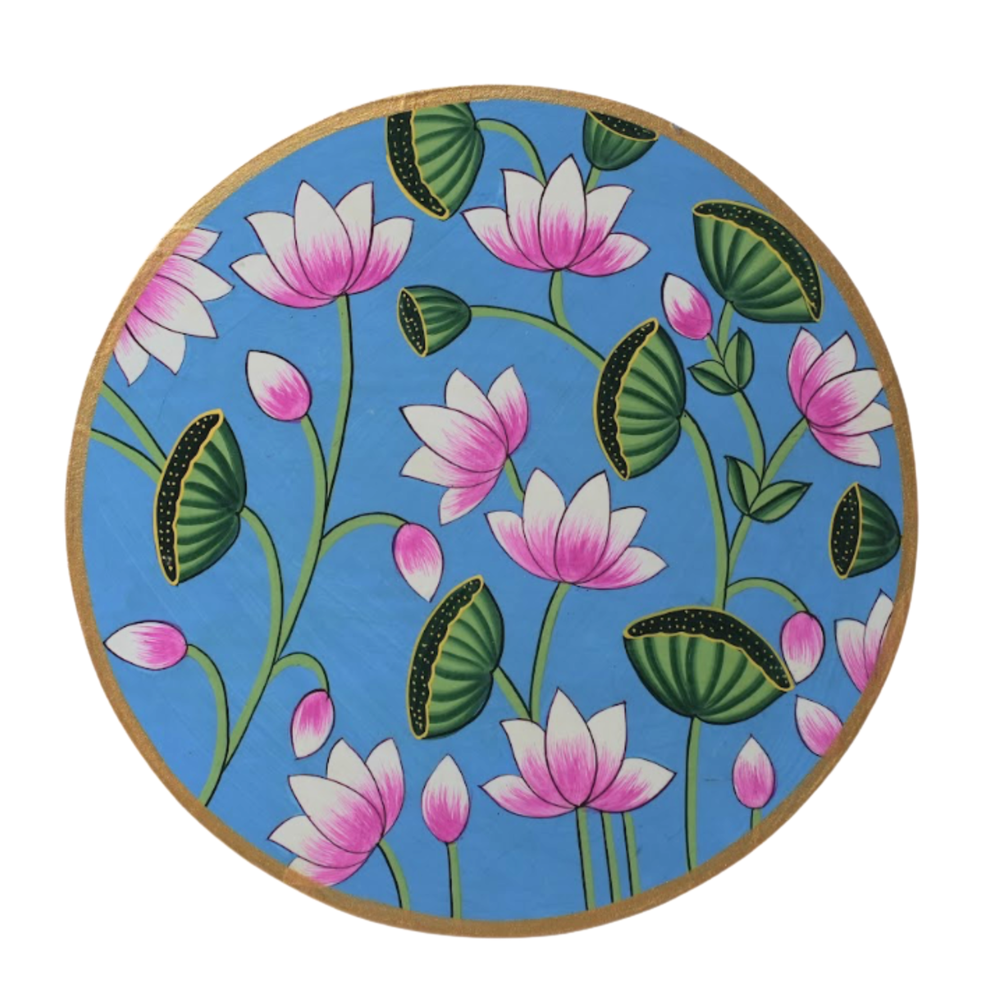 Wooden Wall Pink Lotus - Pichwai Painting, handmade pichwai painting from India