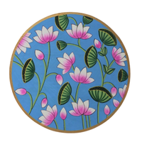 Wooden Wall Pink Lotus - Pichwai Painting, handmade pichwai painting from India