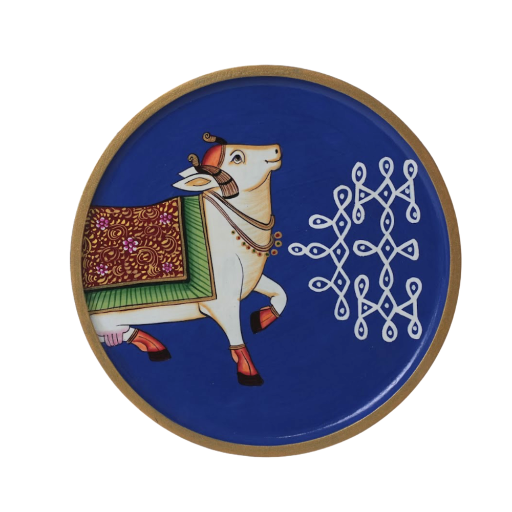 Wooden Wall Sacred Cow - Pichwai Painting, handmade pichwai painting from India