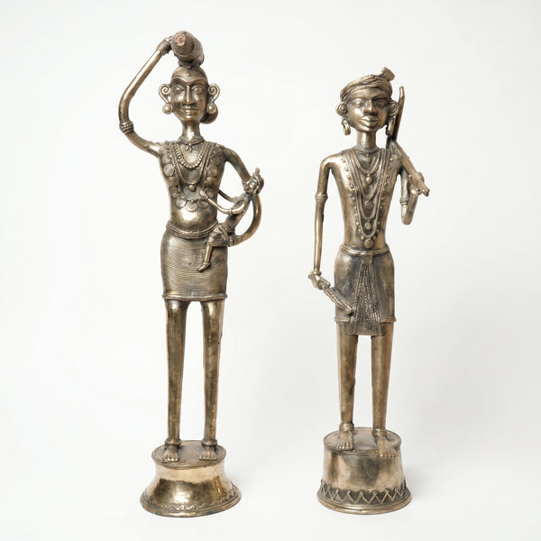 Tribal Working Couple with Baby – Dhokra Metal Art