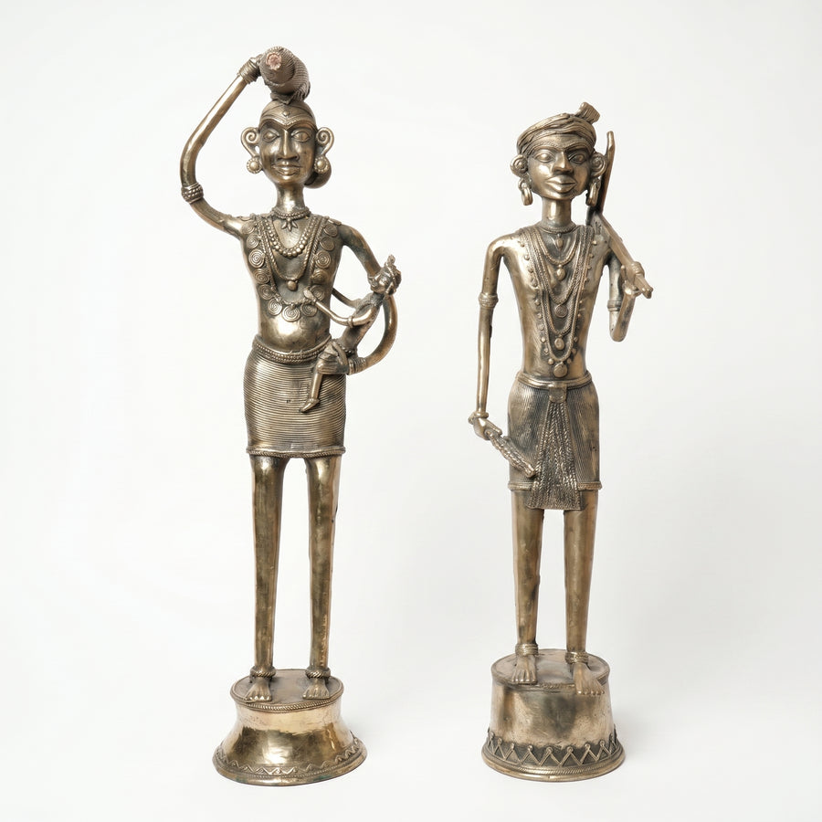 Tribal Working Couple with Baby – Dhokra Metal Art