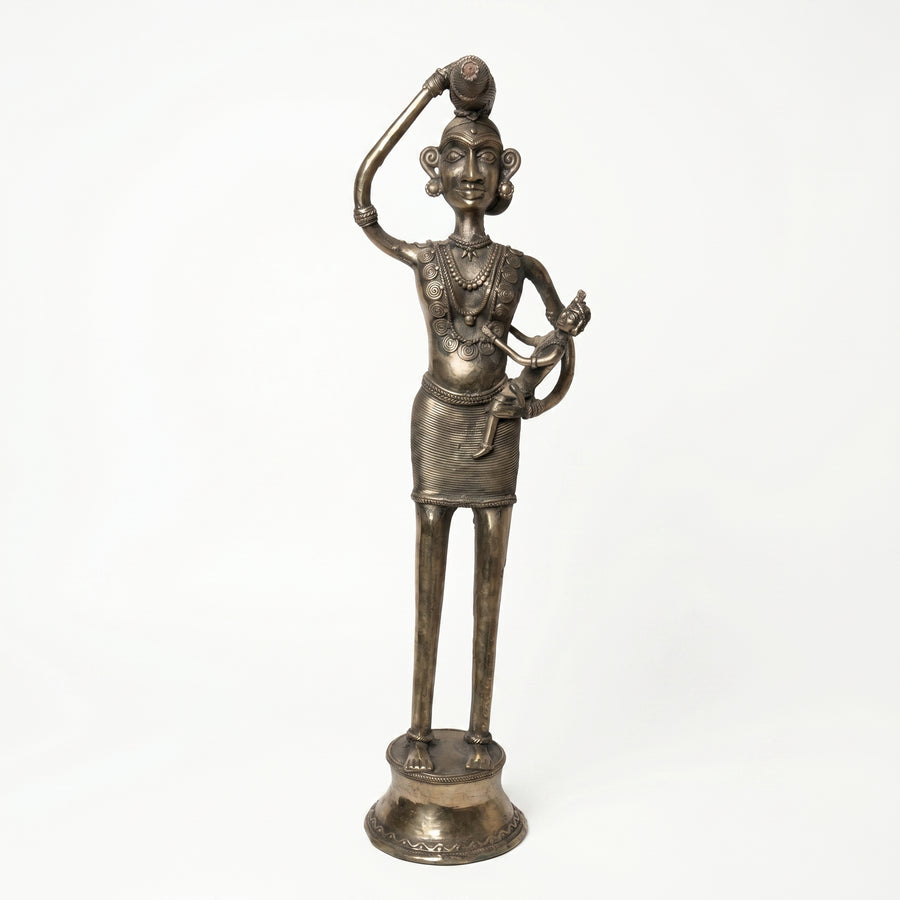 Tribal Working Couple with Baby – Dhokra Metal Art