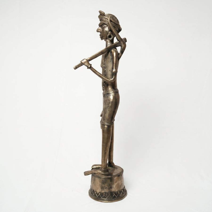 Tribal Working Couple with Baby – Dhokra Metal Art