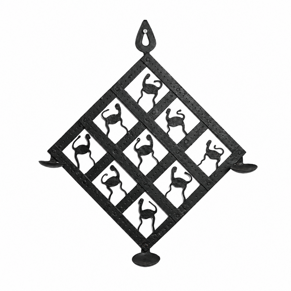Wrought Iron Candle Stand Wall Hanging - Tribal Art, handmade Bastar wrought iron art from India