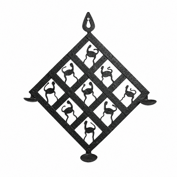 Wrought Iron Candle Stand Wall Hanging - Tribal Art, handmade Bastar wrought iron art from India