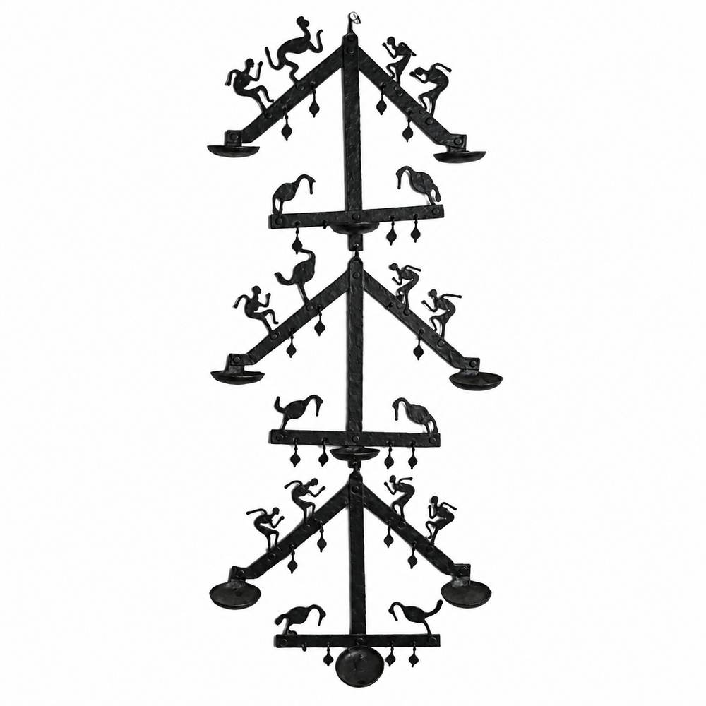 Wrought Iron Decorative Wall Hanging with Candle Stand - Tribal Art, handmade Bastar wrought iron art from India