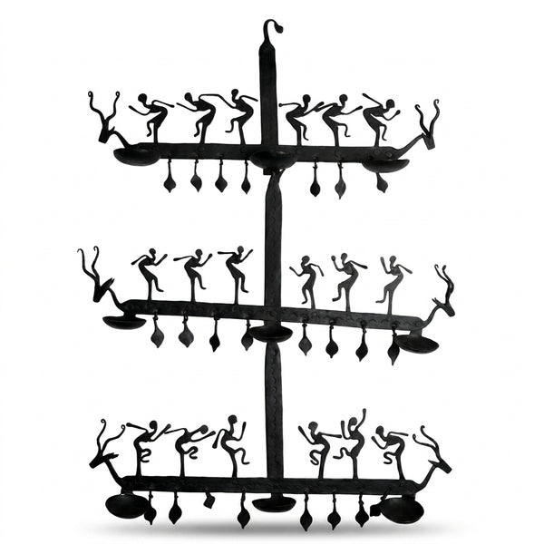 Wrought Iron Wall Hanging with Candle Stand - Tribal Art, handmade Bastar wrought iron art from India