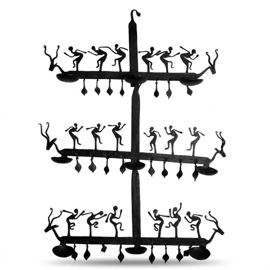 Wrought Iron Wall Hanging with Candle Stand - Tribal Art, handmade Bastar wrought iron art from India