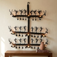 Wrought Iron Wall Hanging with Candle Stand - Tribal Art - view 2, handmade Bastar wrought iron art from India