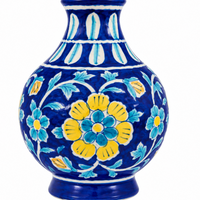 Yellow Floral Harmony Vase - Jaipur Blue Pottery - view 2, handmade Jaipur blue pottery from India