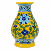 Yellow Floral Surahi - Jaipur Blue Pottery, handmade Jaipur blue pottery from India