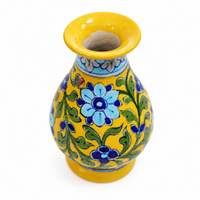 Yellow Floral Surahi - Jaipur Blue Pottery - view 2, handmade Jaipur blue pottery from India