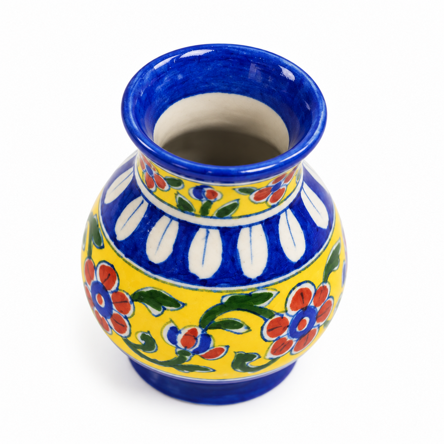 Yellow Floral Vase - Jaipur Blue Pottery - view 2, handmade Jaipur blue pottery from India